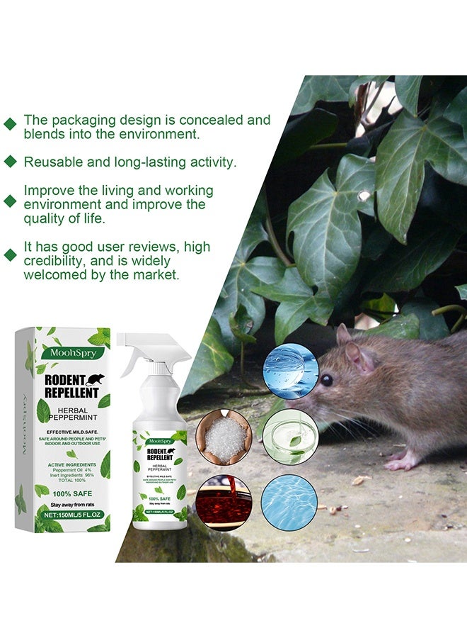 MOONSPRY Rats Repellent Spray, Rodent Repellent, 100% Natural Repel Mice, Outdoor Garden Mint Scented Rat Repellent Spray, Use To Prevent, Catch And Repel Rats, Eco-Friendly Mouse Repellent Spray Natural Non-Toxic, 150ml - Image 4